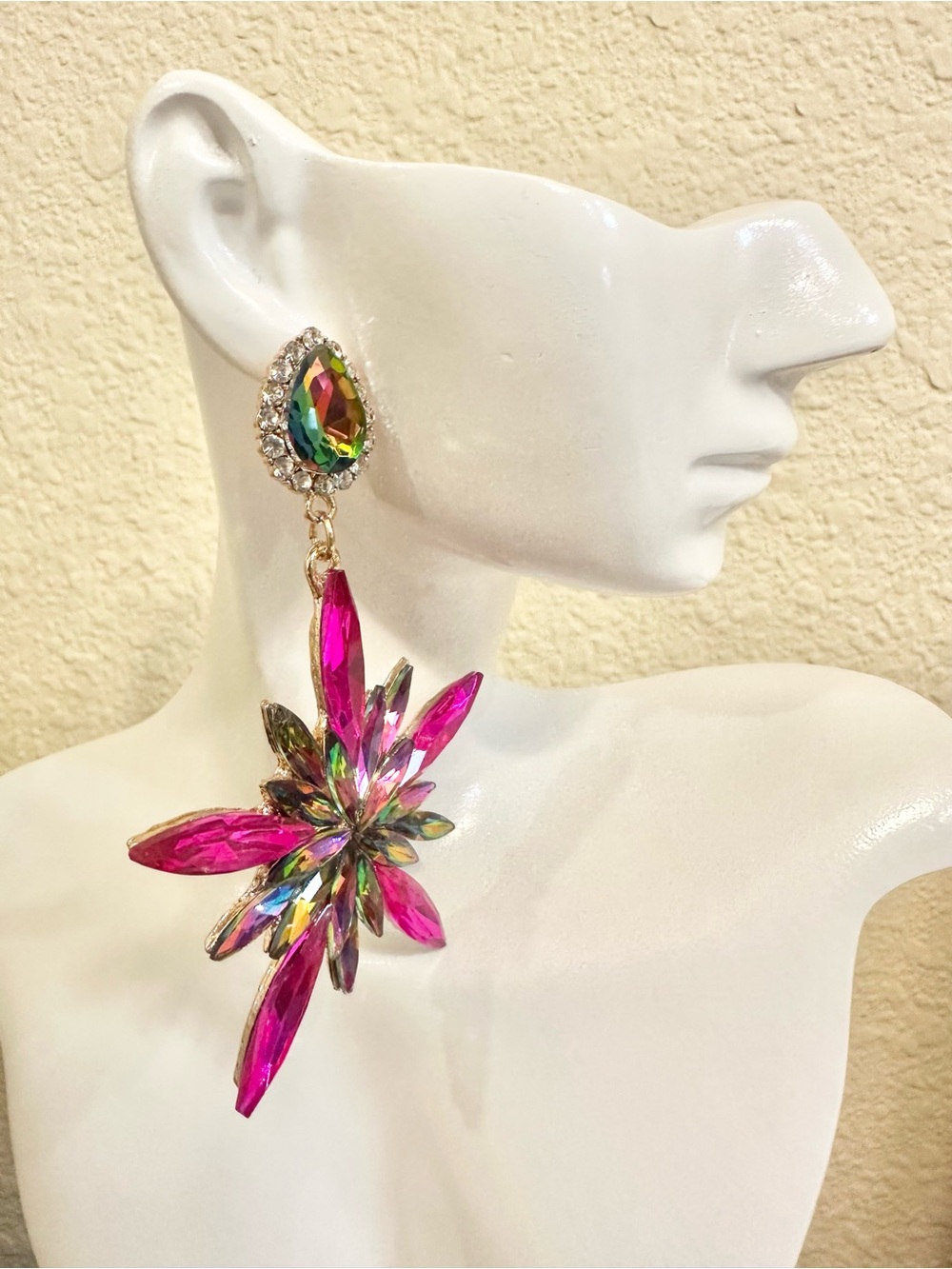 Bold Fuchsia Crystal Statement Drop Earrings